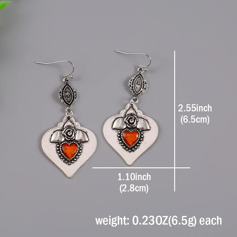 Bohemia New Antique Red Stone Earrings Ethnic Jewelry Silver Color Handmade Flower\'s Dangle Hook Earrings for Women