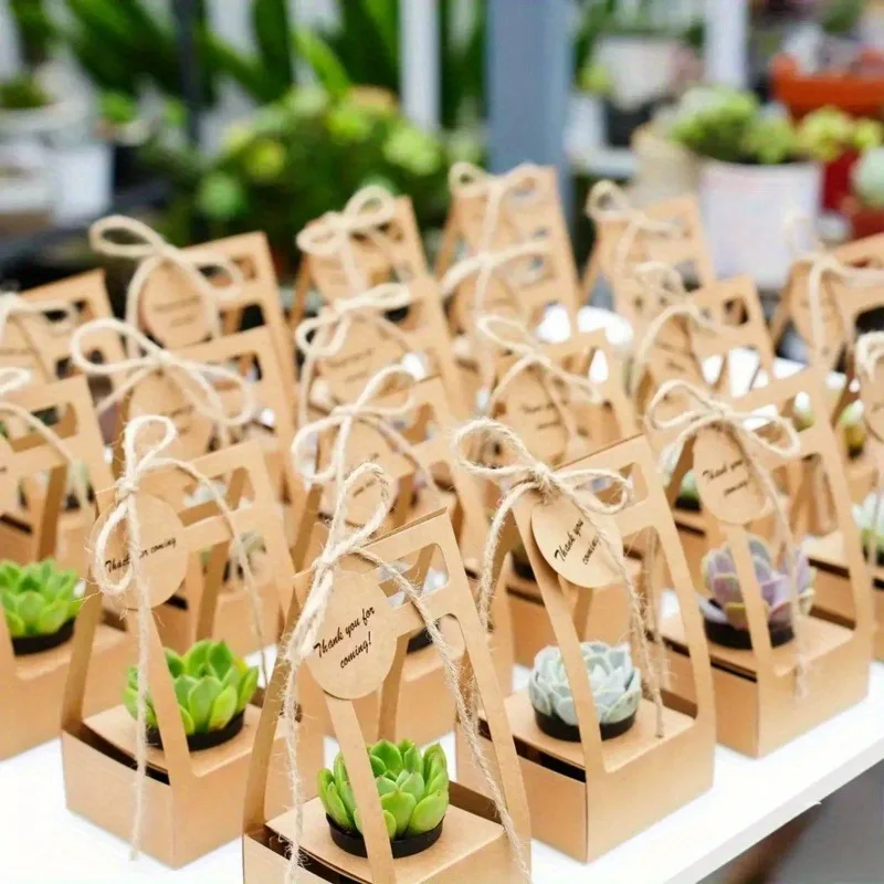 24 ensembles de sacs cadeaux sur le thème succulent, avec Mini pots de fleurs, sacs cadeaux d'emballage avec poignées et cartes pour emballer des cadeaux de fête
