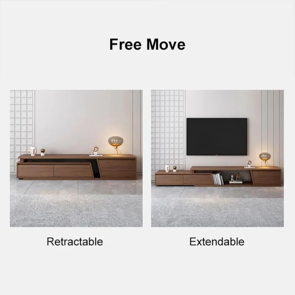 Extendable TV Stand with 3 Drawers Minimalist Rectangle Entertainment Center Walnut TV Console Table Up to 110