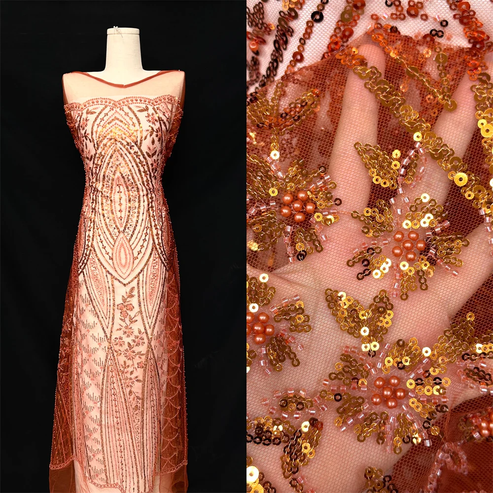 

5 ярдов роскошная высококачественная ткань с бисером, тюль с блестками, вышивка, модная французская тюлевая сетчатая кружевная ткань для свадьбы