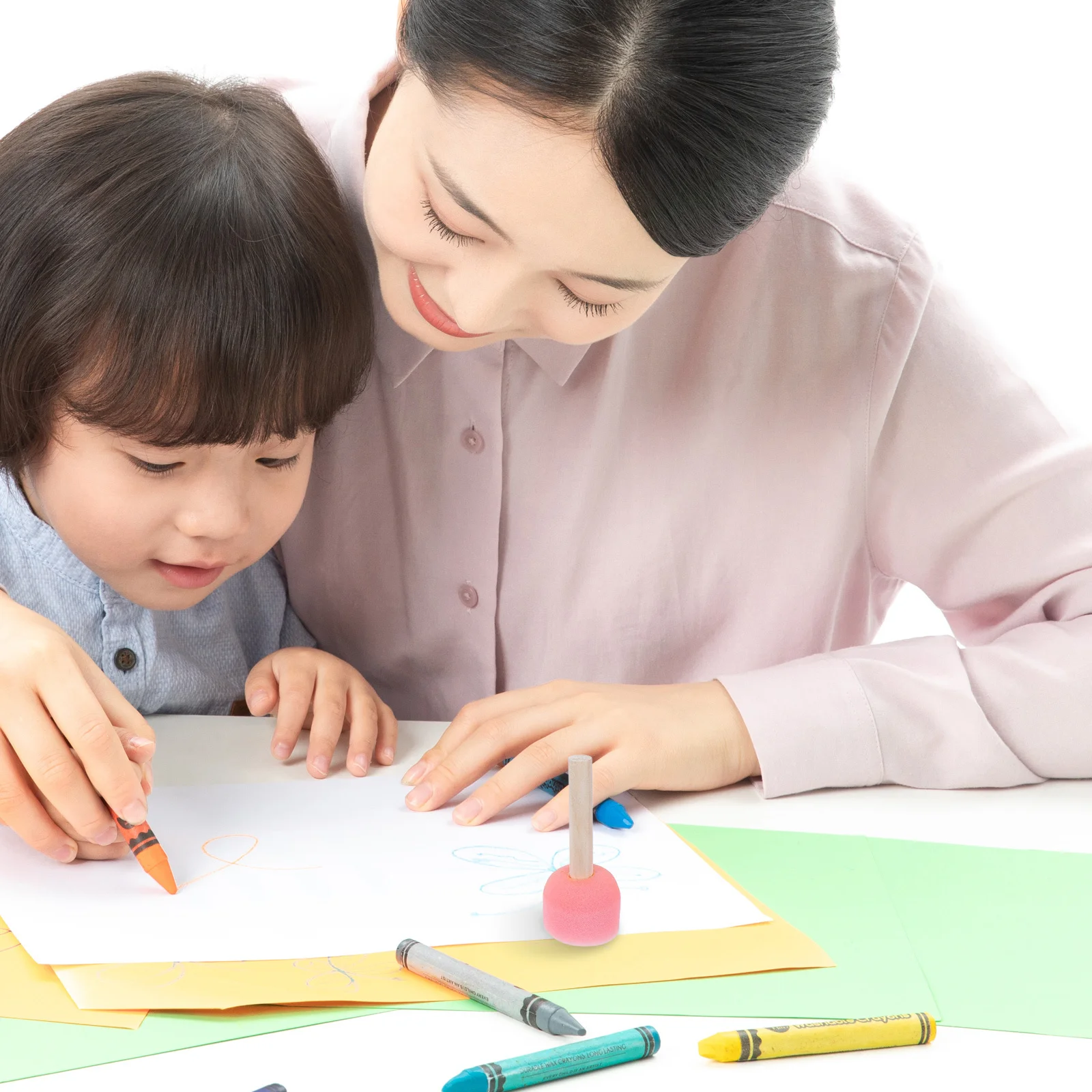 

25pcs Children Painting Sponge Brushes Round 5 Size Foam Paint Brush For Kids Wood Handle Art Craft Water Based Painting