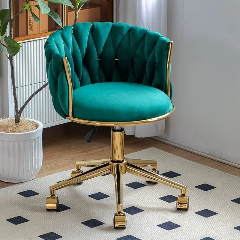 Light Luxury Office Chair Wheel Bedroom Stool Rotatable Household Seat Metal Frame Multifunctional Indoor Living Room Furnishing