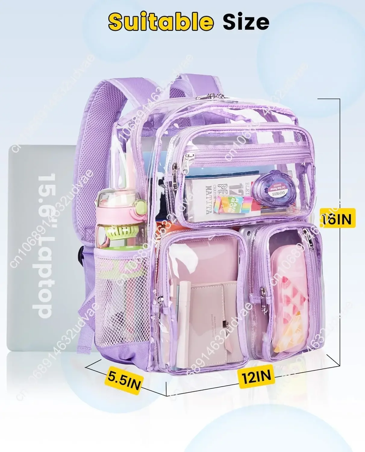 Vorspack Clear Backpack for School - Heavy Duty See Through Bookbag for Girls Boys Large Transparent Backpacks for Work, Travel,