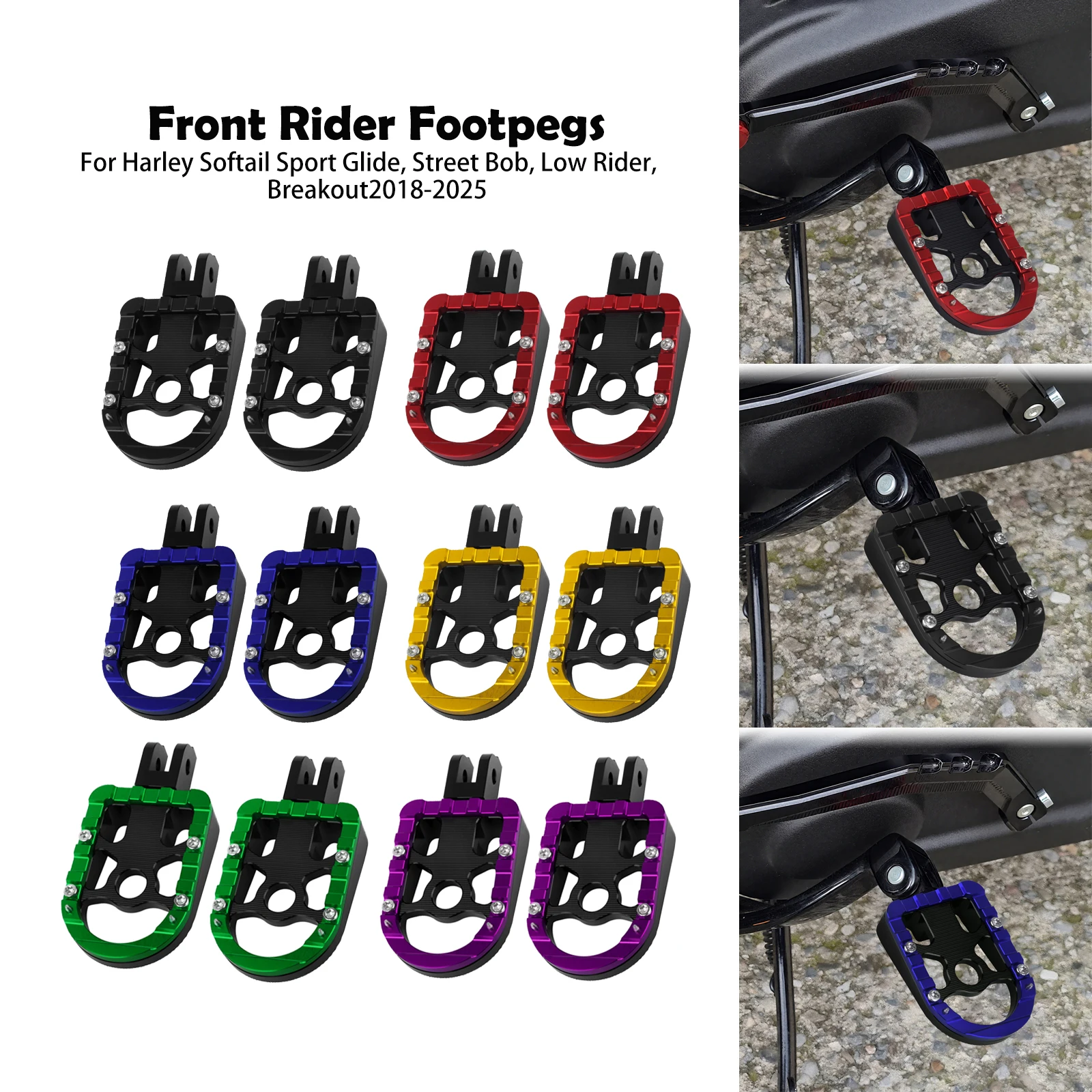 

Motorcycle Front Footrest Rider Footpeg Pedal For Harley Softail Breakout Low Rider Street Bob Sport Glide Sportster S 2018-Up