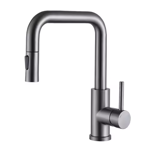Gun Gray Pull Out Kitchen Spray Sink Faucet Deck Mounted Hot and Cold Water Wash Mixer Tap 360 Rotation Bathroom Black Tap