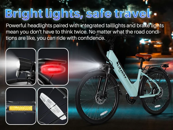 Likebike 500W Electric Bike 48V 13.5Ah Removable Battery Step-Thru Ebike 26" Tire 5 Speed Dual Disc Brake Front Suspension City Commuter E Bicycle image 4