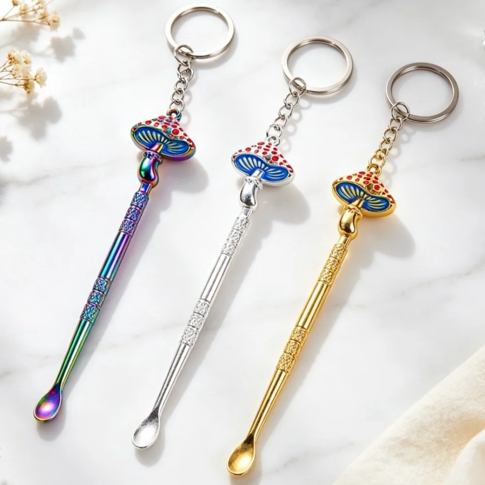 11.5cm Mushroom Shaped Metal Spoon Detachable Chain Portable Small Spatula Multipurpose Smoking Accessory Kitchen Gadget