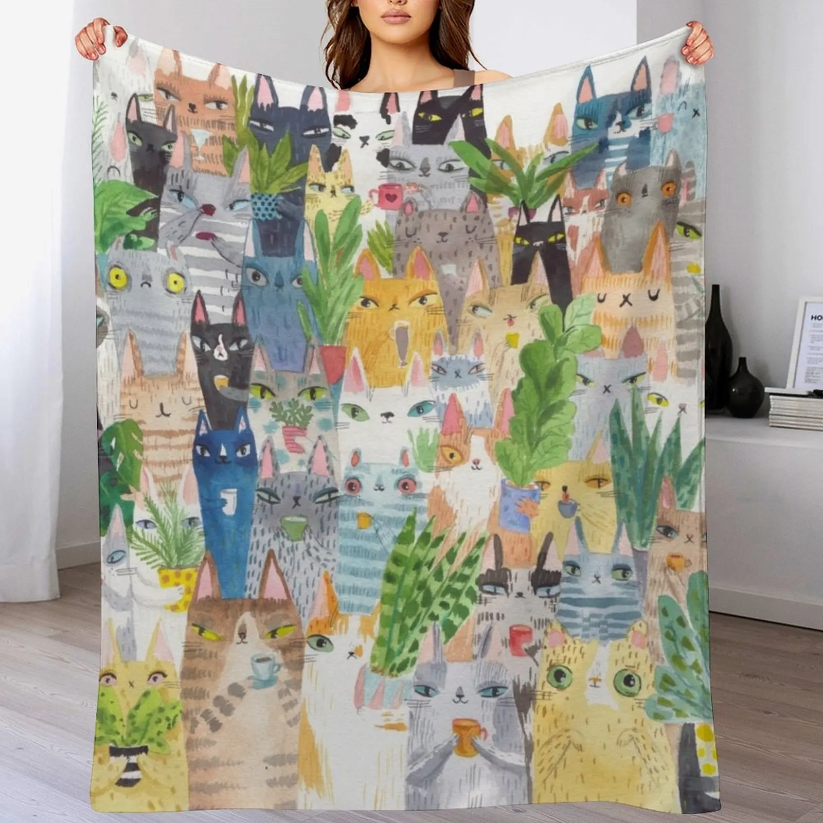 

Lots of cats and plants Throw Blanket Stuffeds Heavy Travel Retros Blankets
