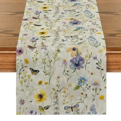 Flowers Butterflies Table Runners Kitchen Table Decor Farmhouse Washable Dining Table Runner Holiday Party Wedding Decorations