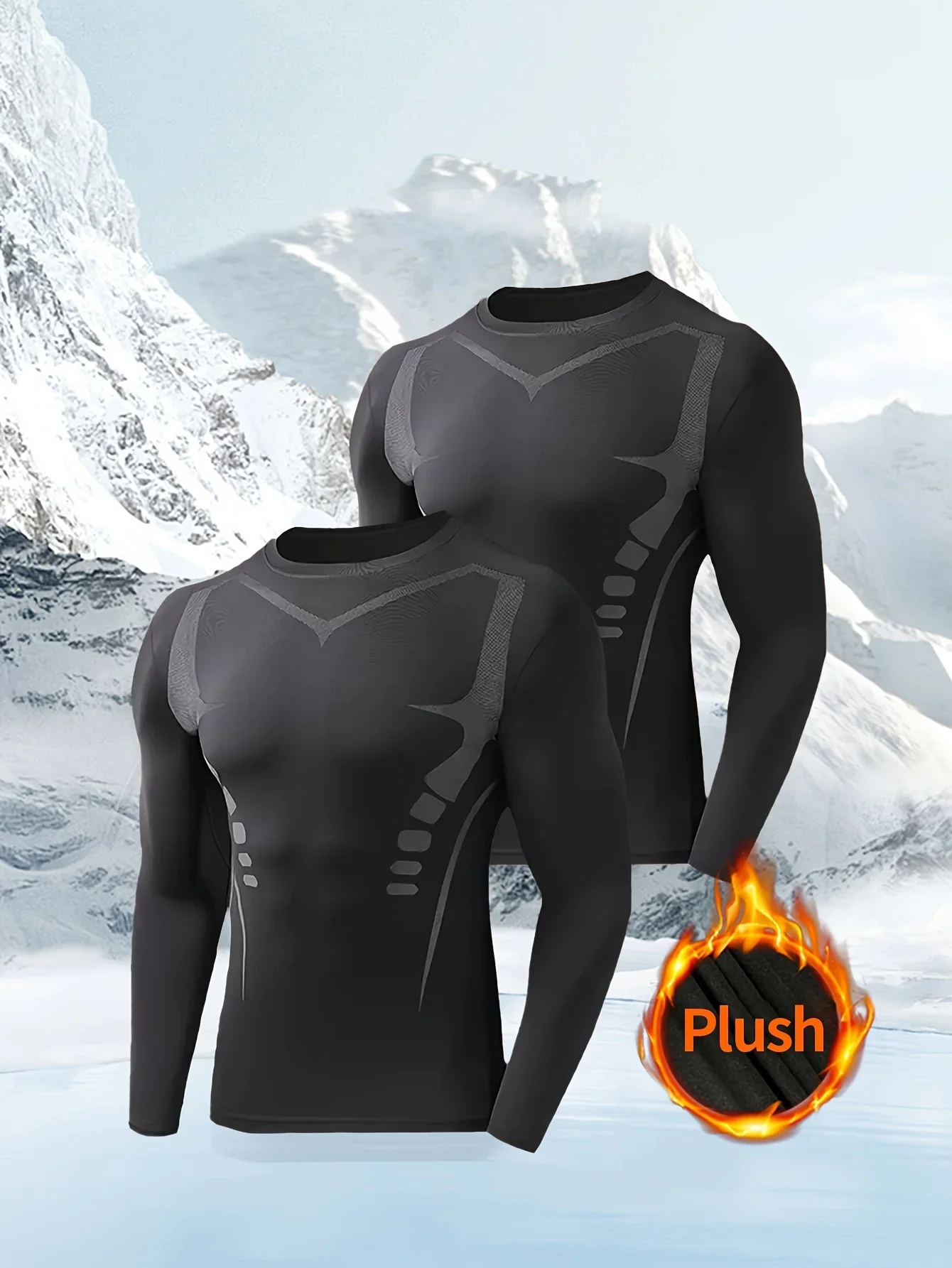 

Комплект из двух теплых футболок, зимний теплый облегающий комплект для бега по баскетболу, эластичная компрессионная тренировочная футболка