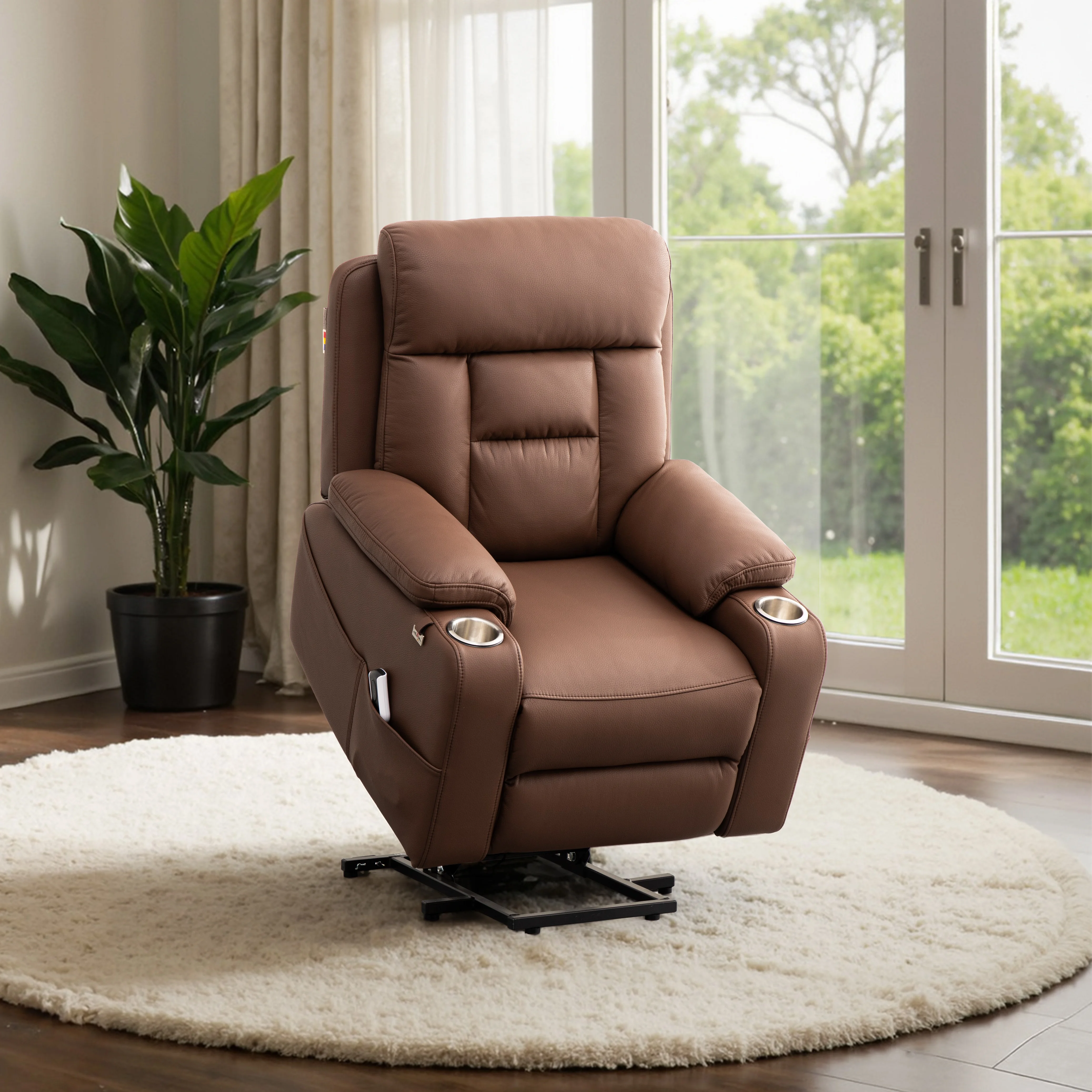 One Motor Lift Chair Senior Assist Recliner Sofa Seating Remote Control Traditional Design Leather Upholstery Pillow Top Arms