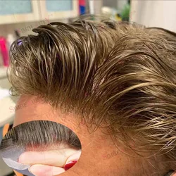 Natural Hairline Lace Front Male Hair Wigs Ash Blonde Breathable Q6 Remy Human Hair Men Toupee Lace & PU Capillary Prosthesis