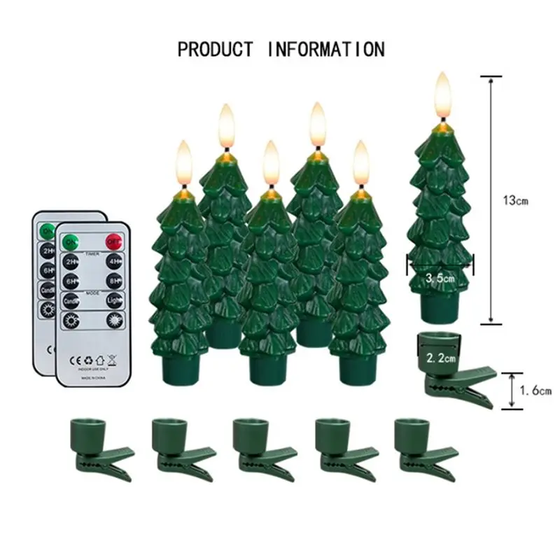 A60zflameless LED Christmas Tree Candles 6Pcs Green Wax Taper Candles Battery Operated Window Candles Remote Timermay