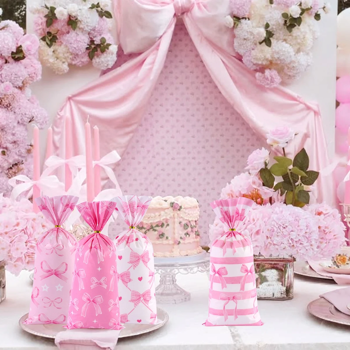 25/50 Stück Rosa Geschenktüten mit Schleife Süßigkeiten-Beutel für 1. Geburtstag Party-Gastgeschenke Hochzeitspartyzubehör Valentinstag – Detail 5