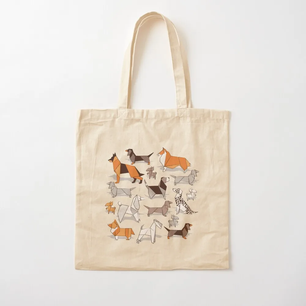 

Origami doggie friends // grey linen texture background Tote Bag Cloth bag Women's shopping bag the tote Canvas Tote