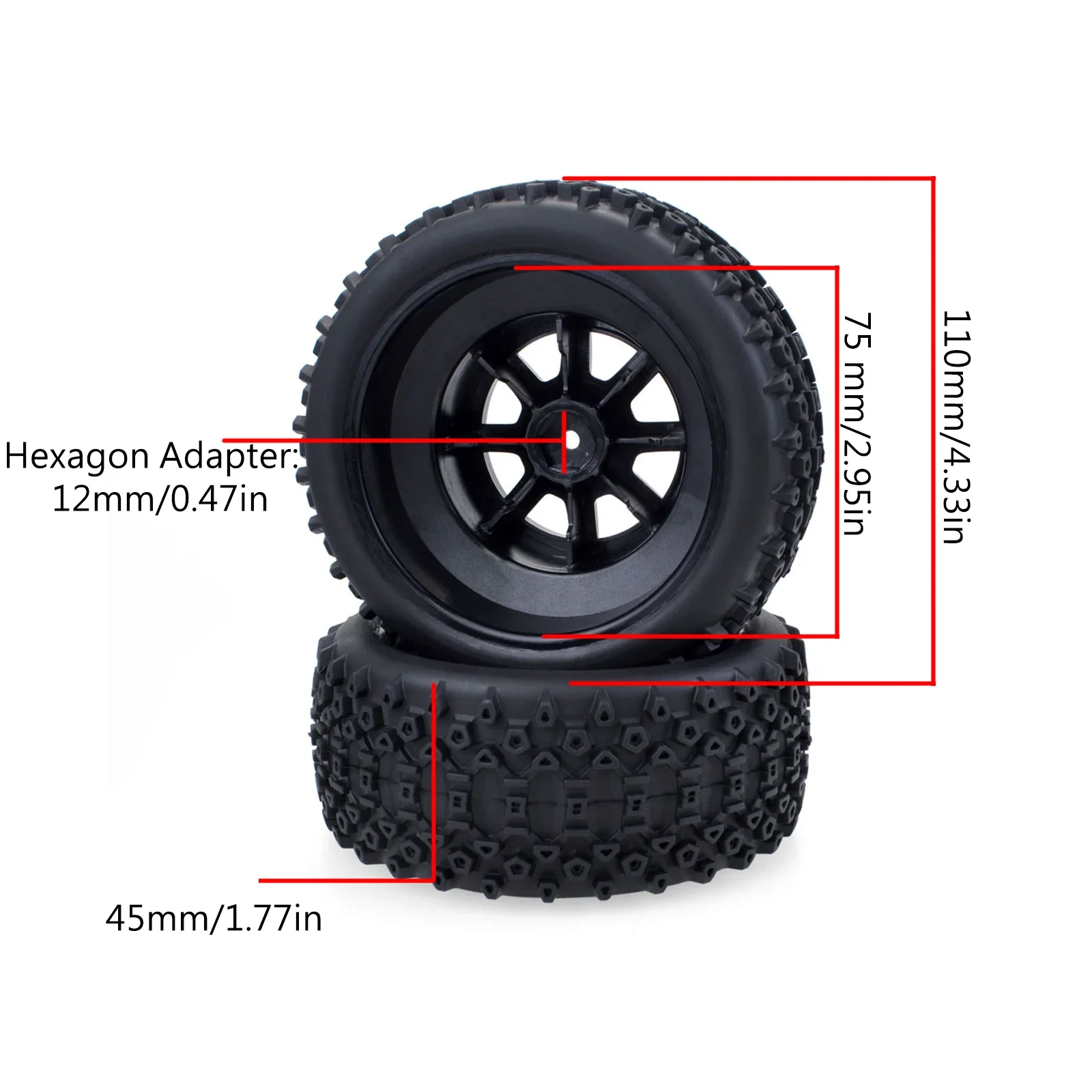 4PCS 110 millimetri Pneumatici In Gomma Pneumatico Cerchione Mozzo 12 millimetri Hex Set per 1/10 RC Auto Fuoristrada Modello Camion Breve Corso Redcat HPI Traxxas Giocattolo