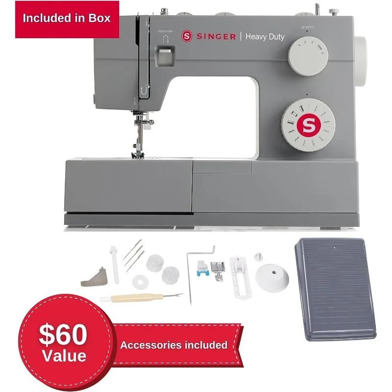 SINGER | 4411 Heavy Duty Sewing Machine With Accessory Kit & Foot Pedal - 69 Stitch Applications - Simple & Great For Beginners