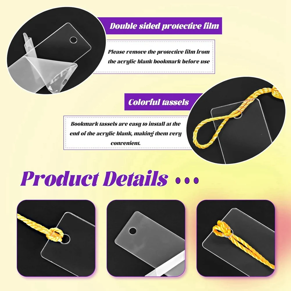 

Durable-100 PCS Acrylic Blanks Bookmarks With 100 Pcs Colorful Bookmark Tassels, For DIY Craft Projects & Gift Tags,100 PCS Acry