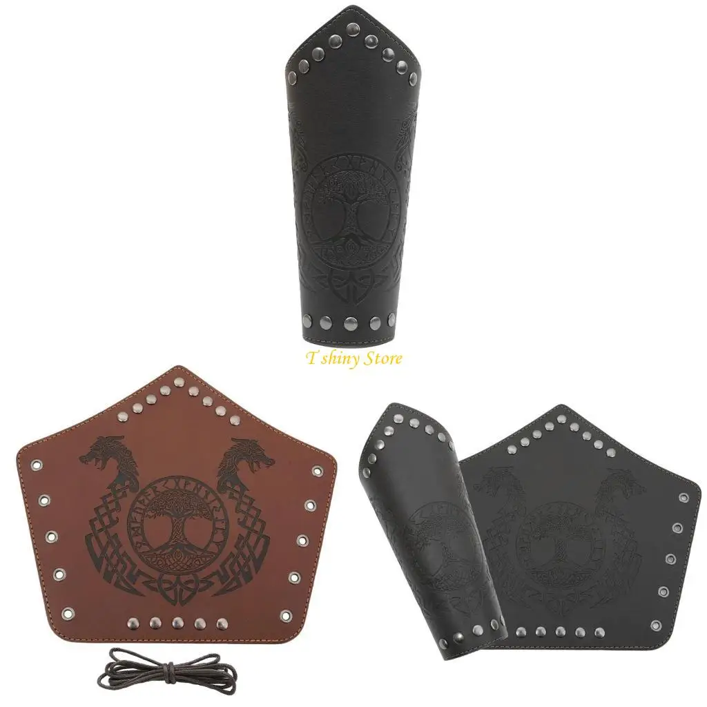 

N58F Men Embossed Wrist Cuffs Bracer Cosplay Bracer Wristband for Parties