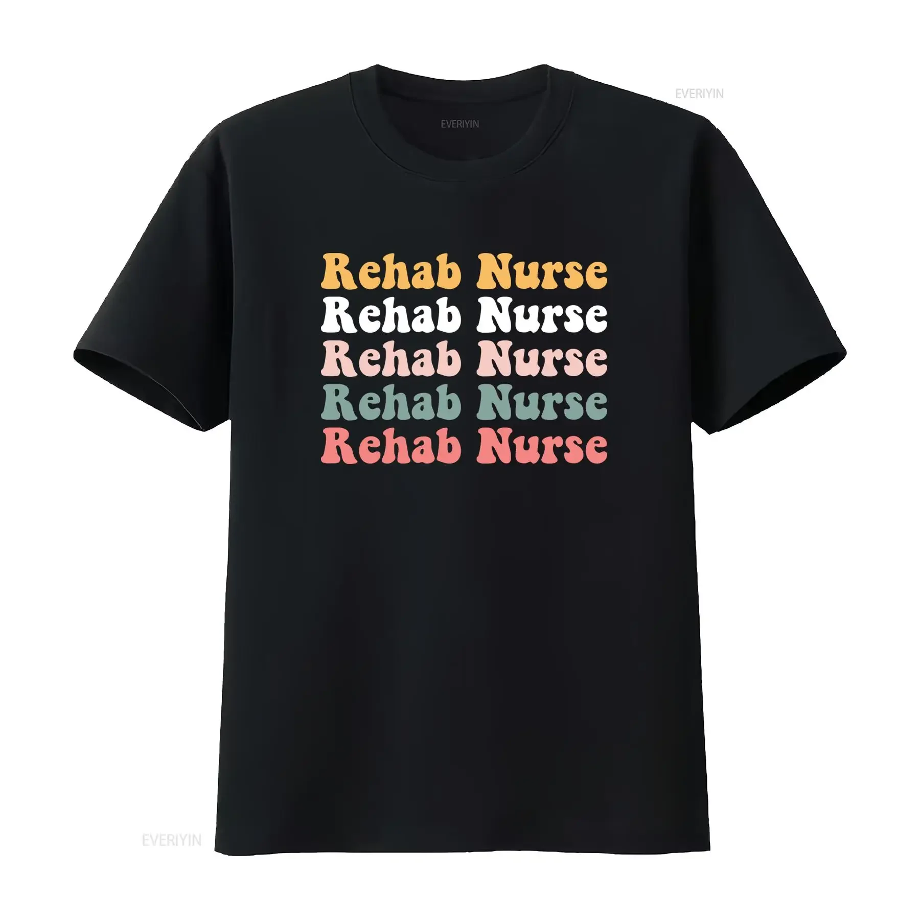 Vintage Groovy Rehab Nurse Stacked Colorful Text Print Casual T Shirt vintage Washed Stretched Slightly Soft Comfortable