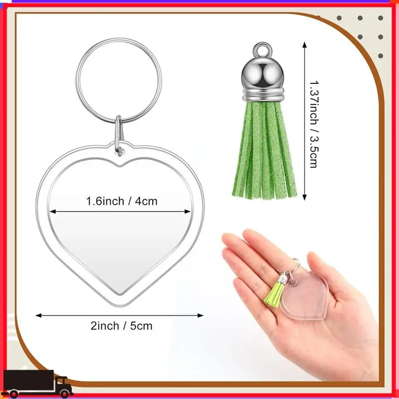Premium 50 Sets Snap-In Acrylic Photo Frame Keychain Custom Insert Photo Keyring Clear Blank Picture Keyring With Tassels