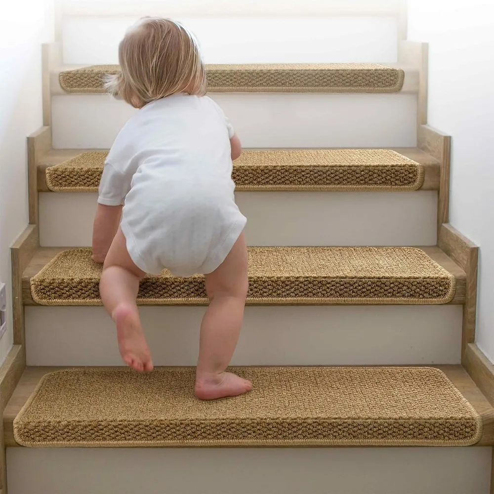 Pisos de escaleras de alfombra circular, peldaños de escaleras antideslizantes de madera para interiores, almohadillas de protección de escaleras de borde, lavables