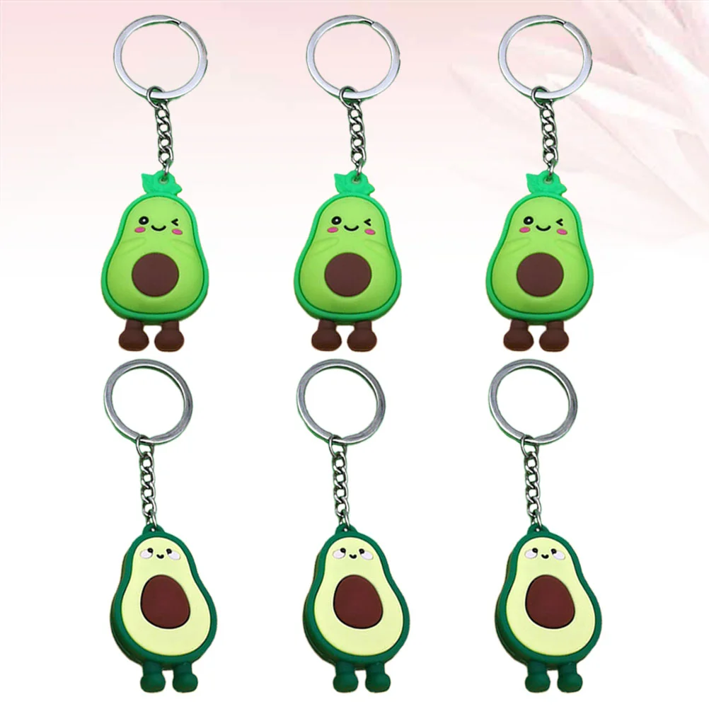 6PCS Lovely Avocado Keychain Cartoon Avocado Design Key Ring Creative Keychain Gifts Personality Backpack Car Pendant for Girl L