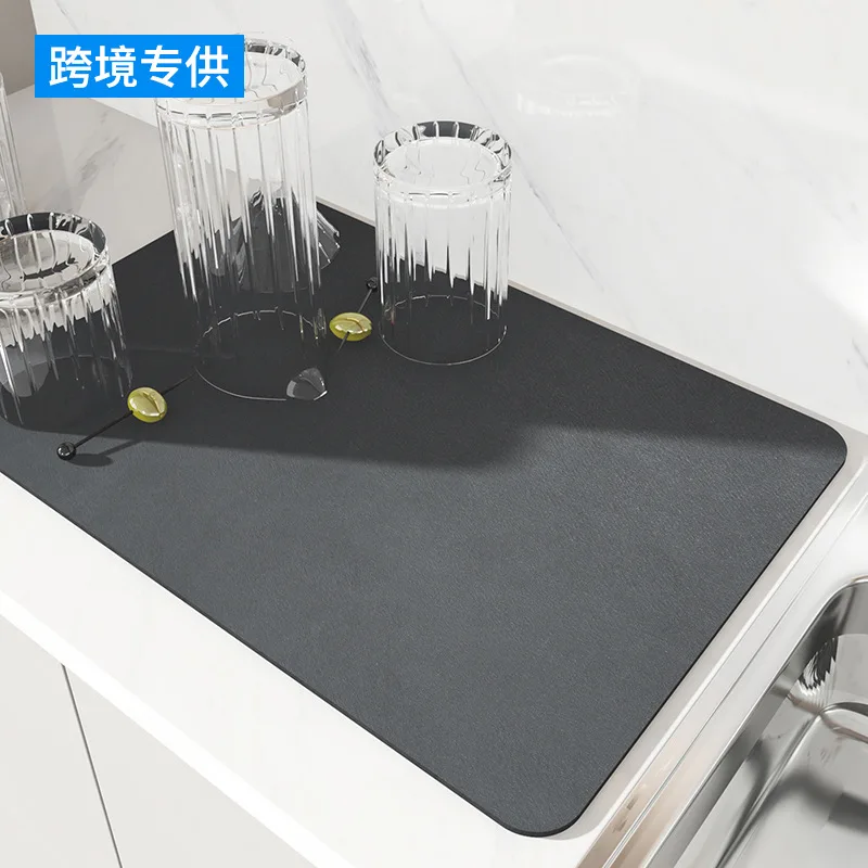 Water-absorbent kitchen counter mat, tableware draining mat