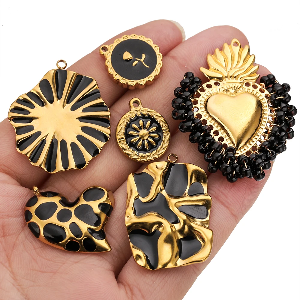 2-5PCS Stainless Steel Charms Punk Black Enamel Pendant Base Gold Plated Jewelry Accessories for DIY Necklace Bracelets Earrings - view 4