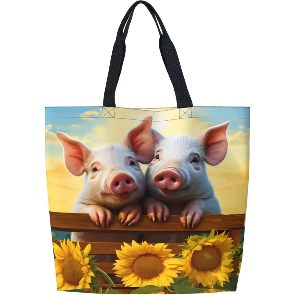 Cute little pig Tote Bag Large Women Casual Shoulder  Handbag Reusable Multipurpose Shopping Grocery  For Outdoors