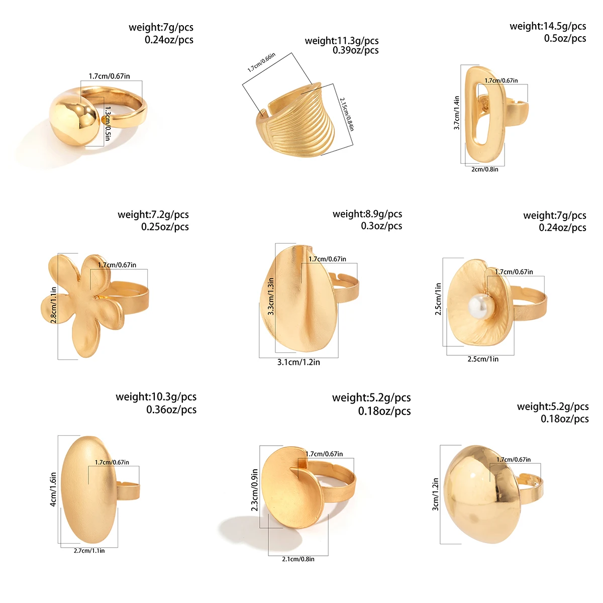Lacteo 2024 Trendy Geometric Irregular Big Cuff Ring for Women Matte Gold Color Finger Ring Ladies Party Gifts Jewelry Girls
