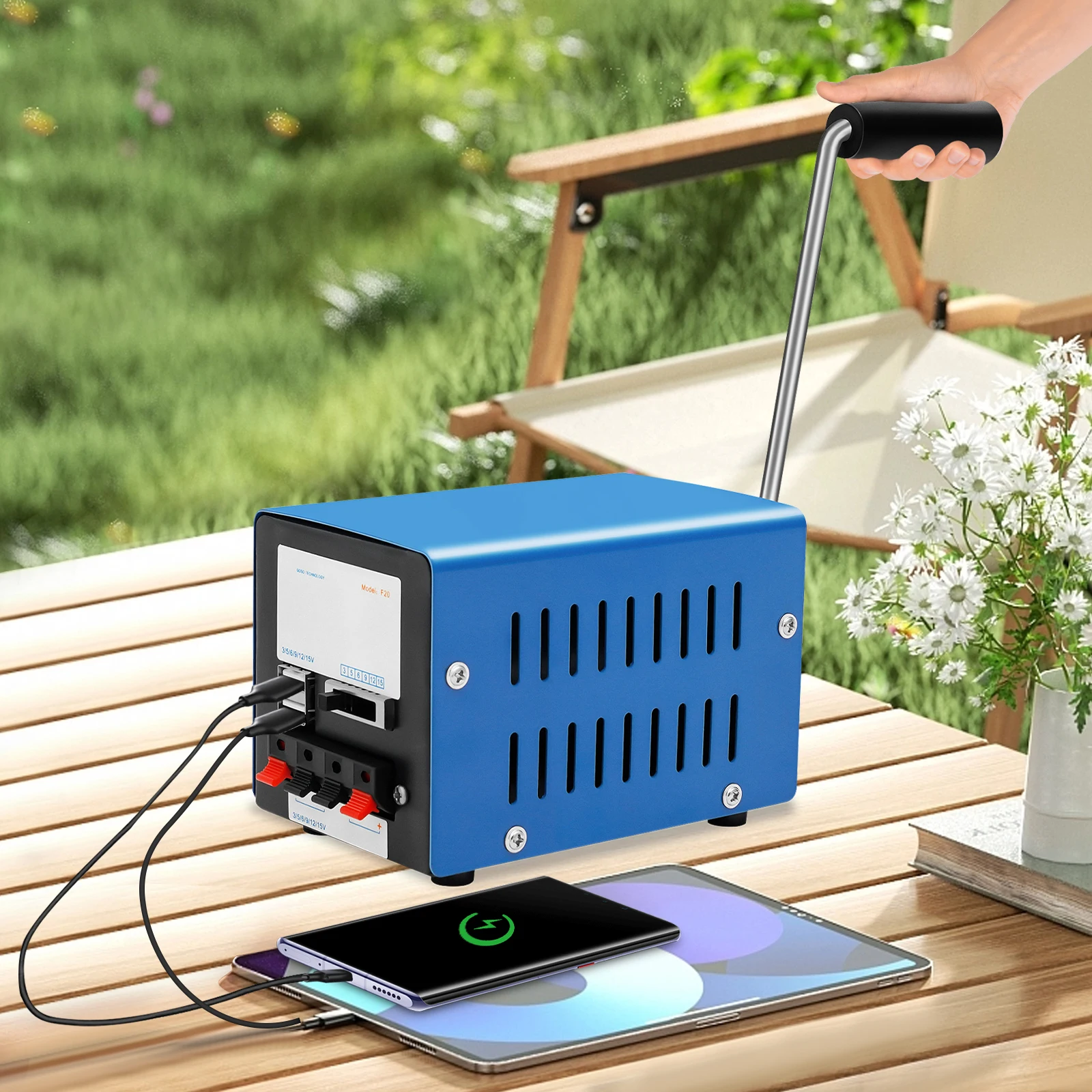 20W Manual Hand Crank Generator Portable Emergency USB Charging Generator F20 for Travel Camping