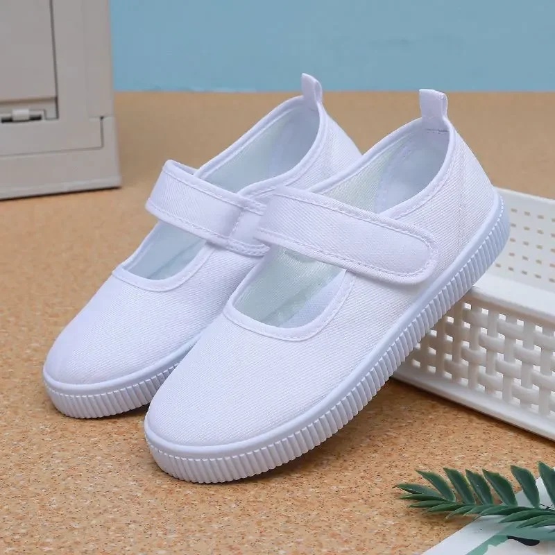 Kids Shoes Kindergarten Indoor Dance for Boys and Girls Students White Cloth Shoes for Children\'s ShoesCanvasVelcroPrimarySchool