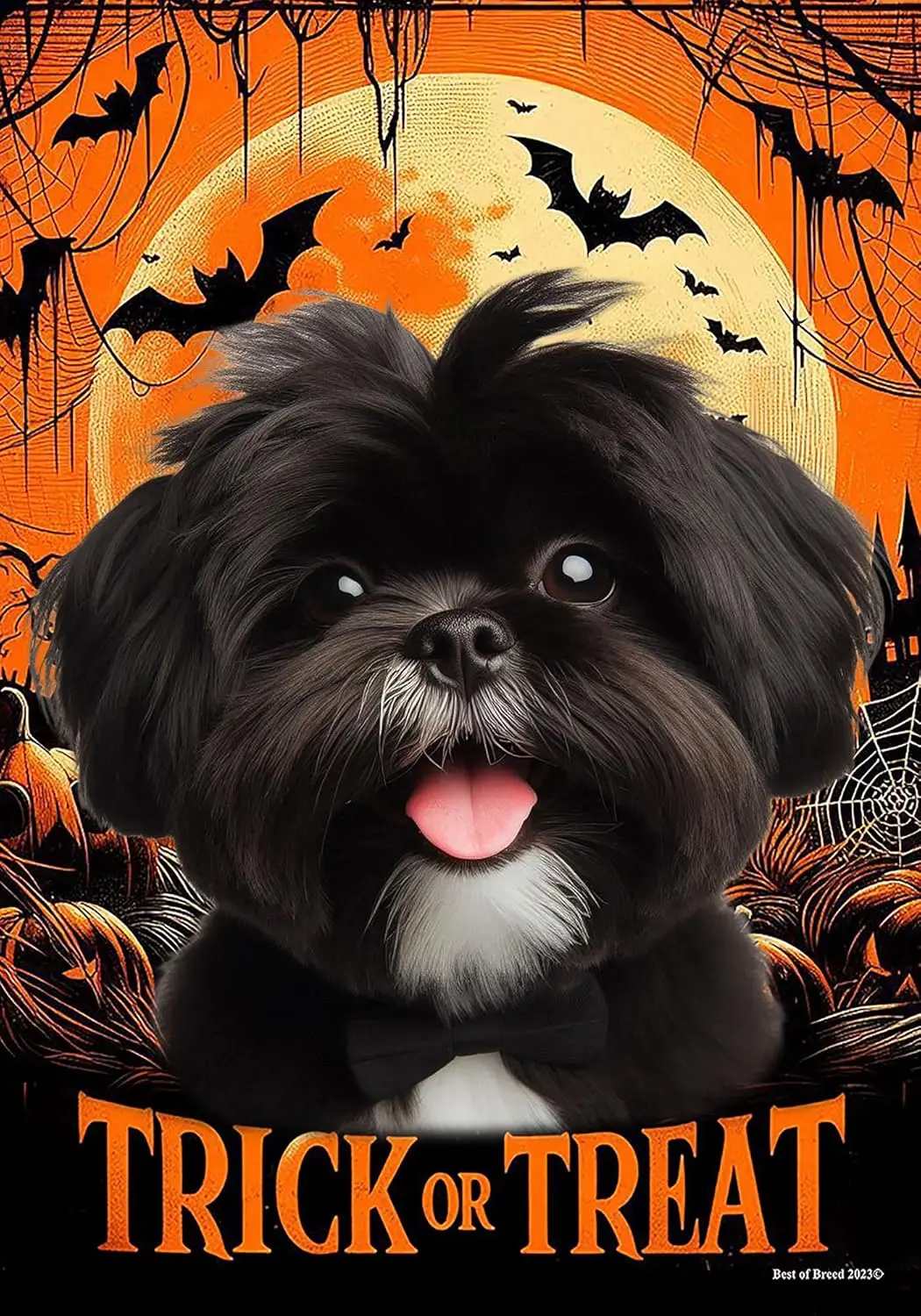 Shih Tzu Black/White - Best of Breed Halloween Garden Flag