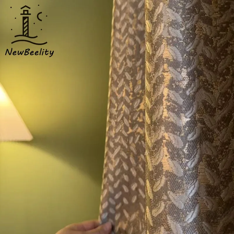 New Wheat Ear High Precision Gold Wire Jacquard Gold Coffee Color Curtains for Living Dining Room Bedroom Luxury Blackout Drapes