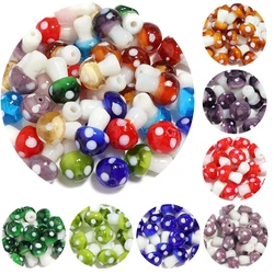 10Pcs/Lot 14-20mm Cute Lampwork Glass Mushroom Beads Colorful Handmade Loose Beads For DIY Craft Ornament Making Finding Accesso