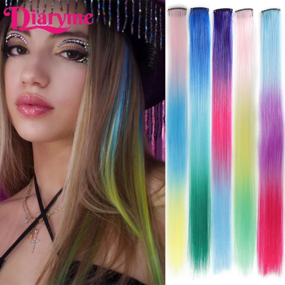 Clip -in Hair Extension Synthetic Rainbow Hair Extensions Highlight Colored Hair Piece Summer Hair Color Hanging ear dyeing Hair