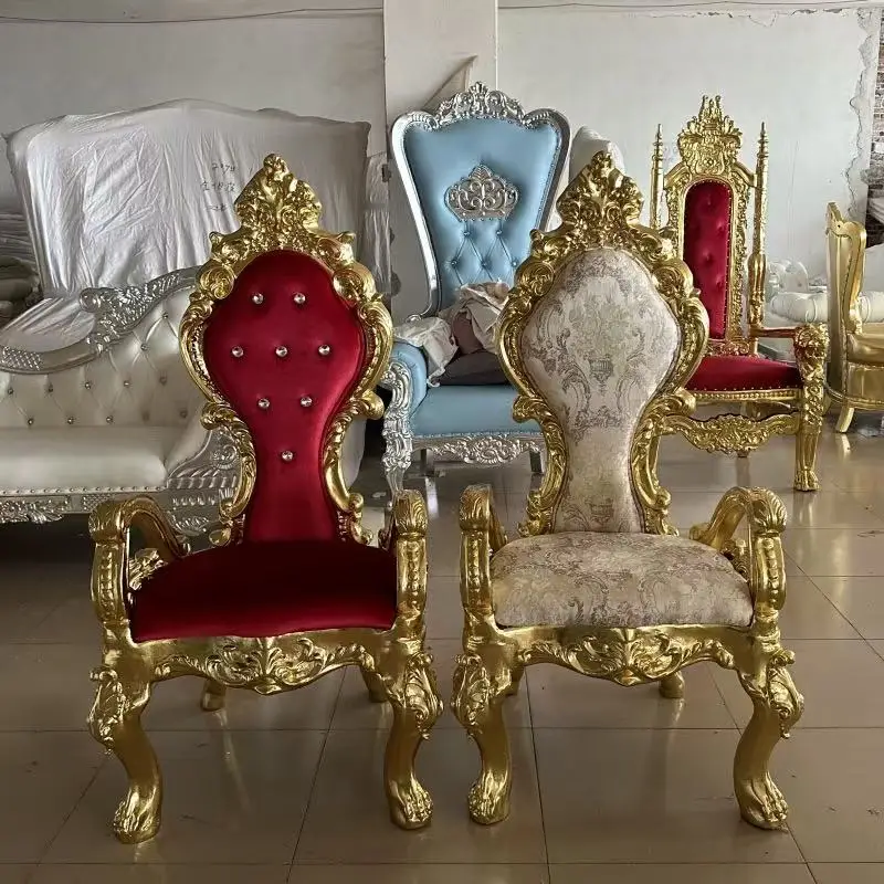 Hot Selling Luxury White Golden Single Sofa High Back Wedding Banquet Classic King Queen Royal Throne Chair