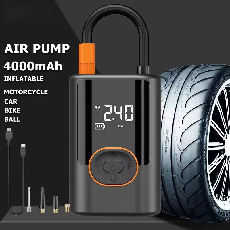 

Electric Air Pump 4000mAh Rechargeable Inflatable Car Tire Inflator Wireless Charging Digital Display Air Compressor Pump