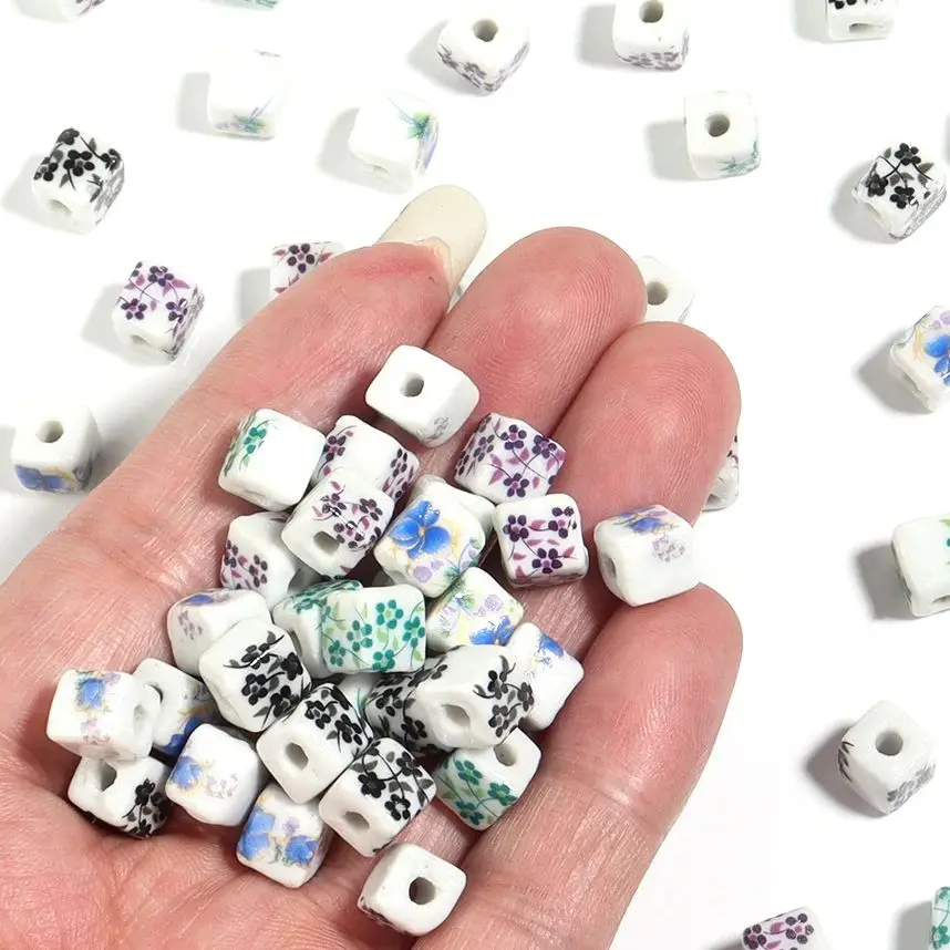 

20pcs Square Jingdezhen Ceramic Beads Colorful Flower Loose Beads Chinese Style Spacer Beads For Jewelry Making DIY Bracelet