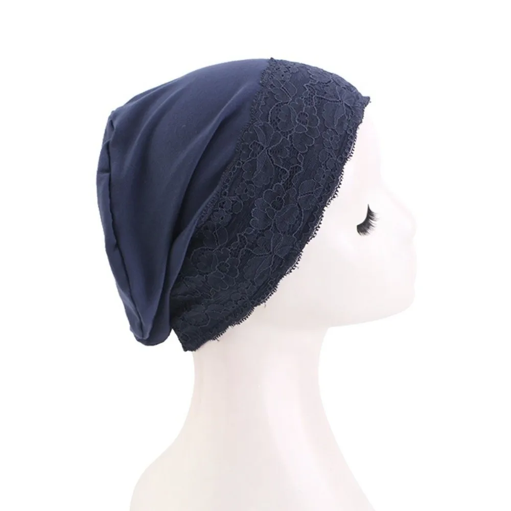 Soft Lace Trim Slouchy Beanie Stretch Fit Soft Elastic Sleep Cap Breathable Fabric Lightweight Design Chemo Cap Sleeping