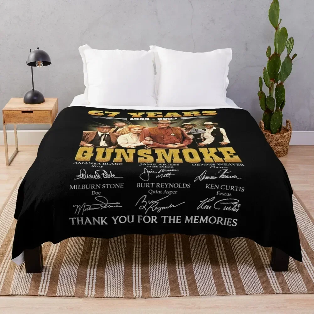 

67 Years Gunsmoke Cast Signatures Thank You For Memories Throw Blanket Breathable Lightweight Blanket for Adults Kids