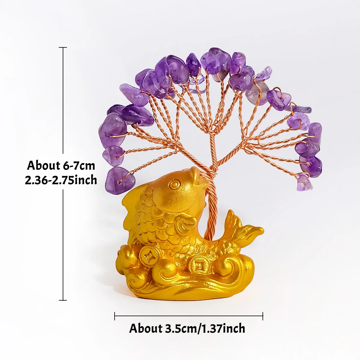 1PC Natural Amethyst Citrine Crystal Tree Golden Koi Fish Base Feng Shui Bonsai  Wealth Home Decor Spiritual Gift