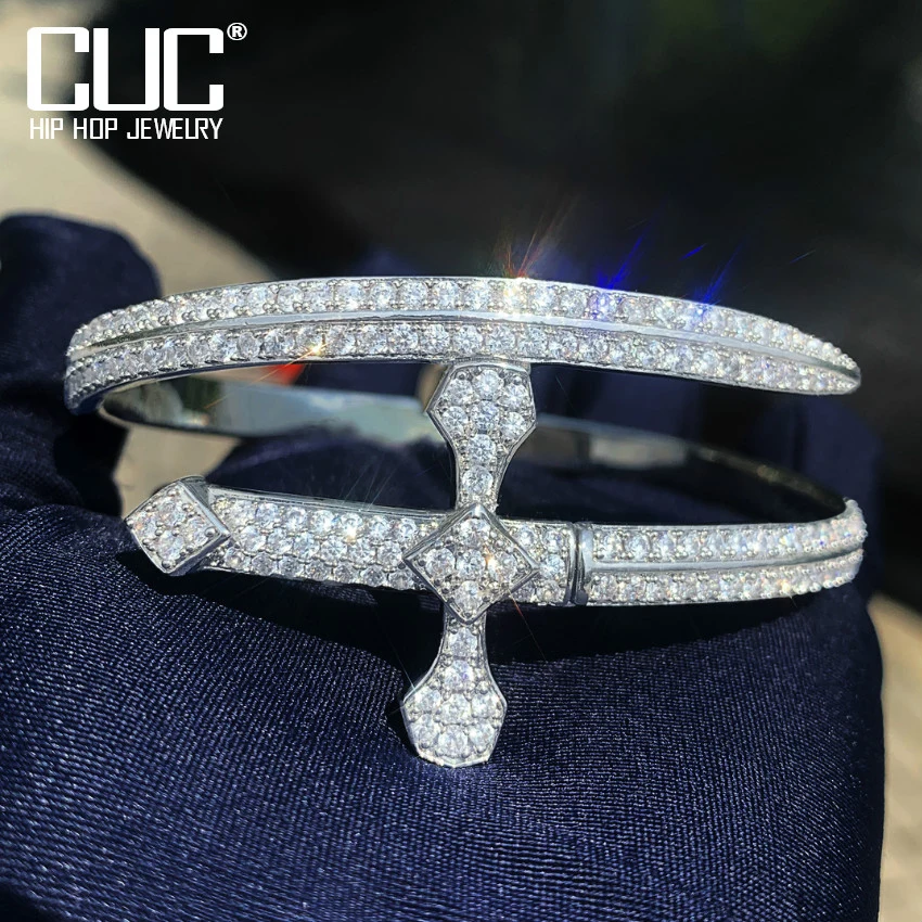 

CUC Opened Sword Cuff Bangle For Women Men Hiphop Jewelry Micro Paved Bling Cubic Zirconia Bracelet Fashion Gift