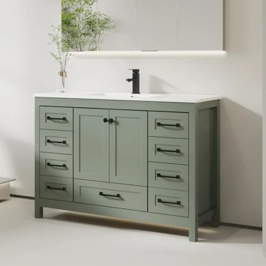 48 Bathroom Vanities with Sink Combo for Modern Bathrooms, Thickened Wood Cabinet in Gray Green, White Undermount Sink, Matte B