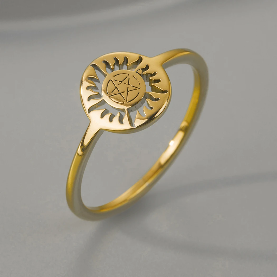 Kinitial simple cute pentagram ring delicate stainless steel adjustable pentagram accessories Christmas gift