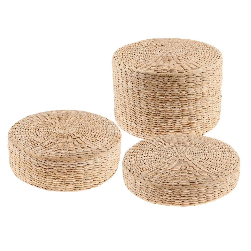 Natural Straw Round Pouf Tatami Sitting Cushion Floor Mat Pouf Pure Hand Woven Living Room Worship Meditation Cushion Floor Seat