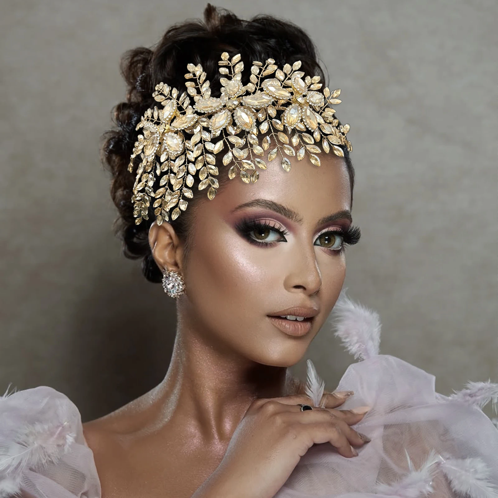 

DZ012 Champagne Rhinestone Wedding Hair Jewelry Party Head Accessories Crystal Brides Headband Tiara Handmade Party Prom Tiaras