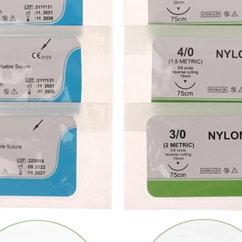 10Pcs 2.0/3.0/4.0 Silk Nylon Monofilament Medical Thread Needle Surgical Suture Training Thread Suture Practice Kit