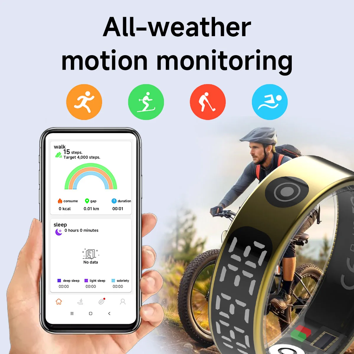 New Smart Ring 2025 5ATM Waterproof Digital Display Gesture Control Blood Oxygen Monitoring Multi Sports Modes Smart Ring